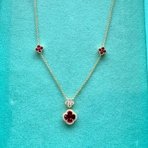 18k Yellow Gold Necklace With Natural Rubies and Diamonds